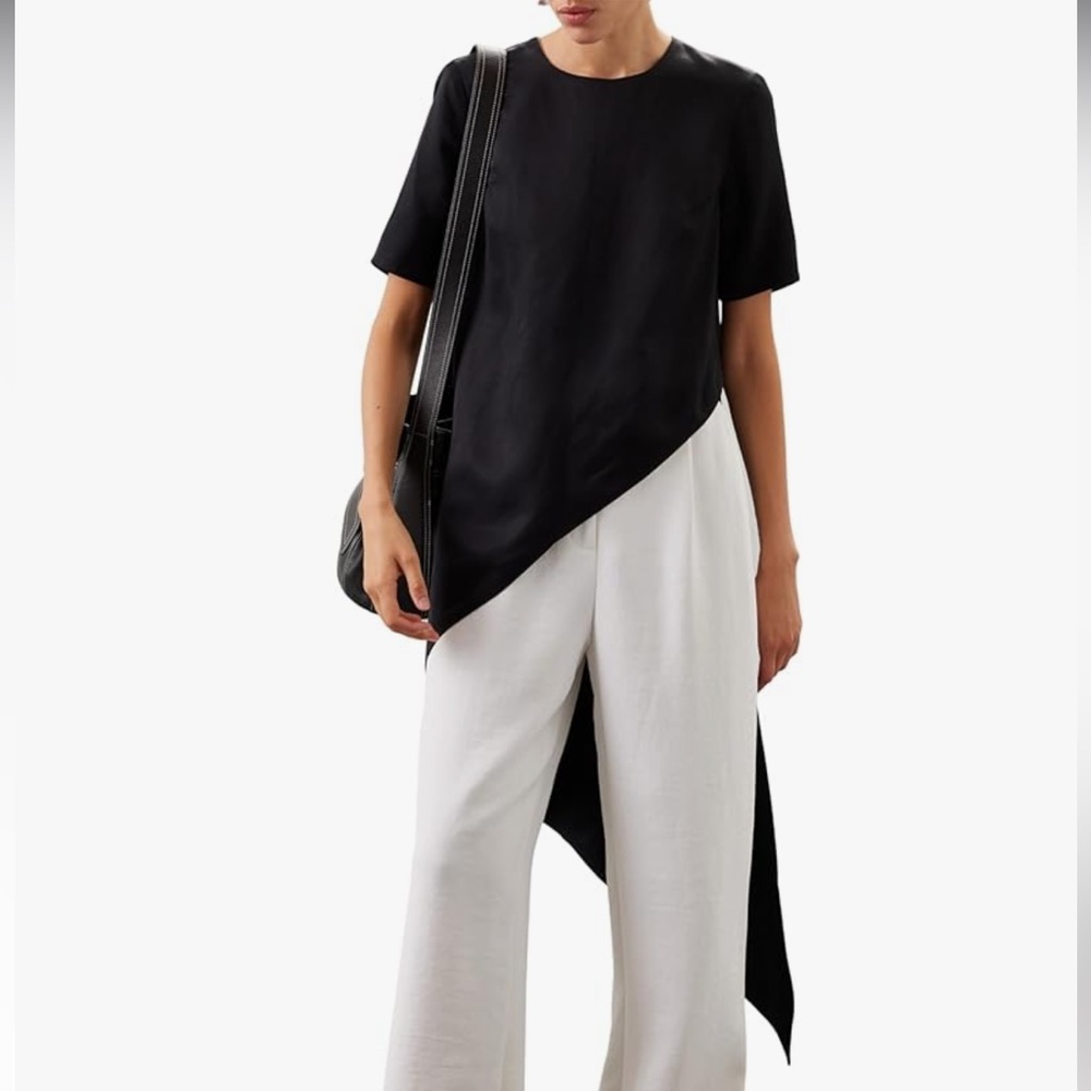 Obando Collective Sz 4 Asymmetrical High Low Black Short Sleeve Top Shirt Blouse